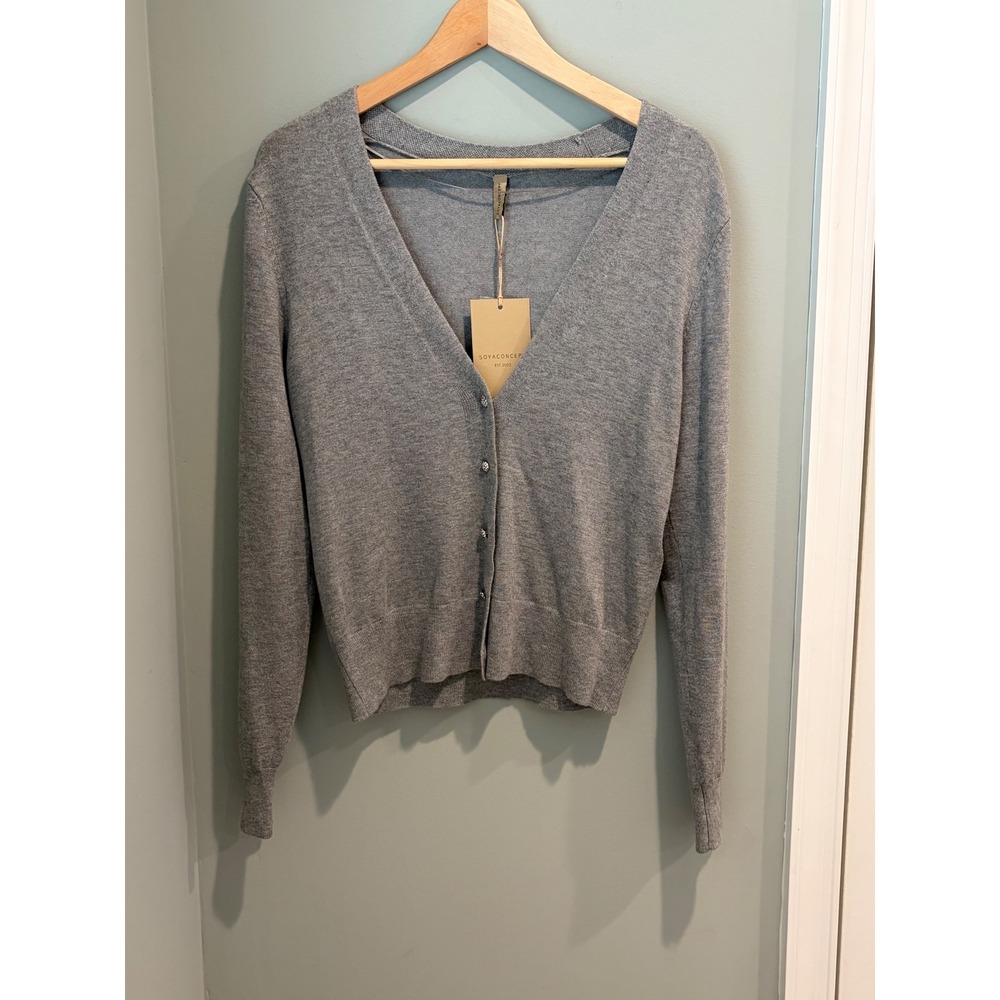 Soyaconcept SC-DOLLIE 746 Grey V-Neck Rhinestone‎ Button Cardigan Small NWT